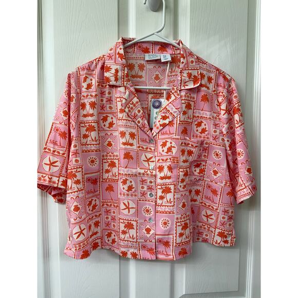 Sigrid Olsen Sleepwear 2 piece short lounge set pink red tropical notch NWT - Picture 3 of 10